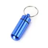 Legeringslådor Vattentät 17x48mm Aluminium Metal Pill Box Case Keyring Key Chain Ring Medicine Lagring Organiser Botthållare Container U0304