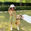 Flickans klänningar 2024 Summer Girls A-Line Dresses Sunflower Little Fresh Tank Top Thin Princess Dress Kids Outwear Clothing D240419