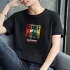 Tシャツ、短いハーフスリーブボトムシャツ、メンズラウンドネック、白いプリント、シンプルで汎用性の高いTシャツ