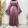 Ethic Ostrocie Długie sukienki z rękawami Abaya dla kobiet satynowe Sumne Summer Dubai muzułmańskie skromne szatę kimono Ramadan Islamski