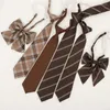 Bow Ties JK Vintage Kahverengi Damalı Çizgili Ön Bağlı Boyun Kravat Kore Japon Koleji Bowtie Okulu Üniforma Kravat Cravat