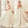 Elegante Elfenbein Satin eine Linie Brautkleider Moderne Boho Garten Roben de Mariee Sweep -Zugknöpfe einfache Brautempfangkleider YD YD