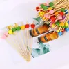 FORCHI FORCHIO 100PCS 12 cm Sticchi di frutta in bambù usa e getta Insalata Snack Fork Decorazione Cocktail Decorazione Torta Tabocchettoni