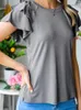 Damen T-Shirts Fashion Black Layered Frill Kurzarm T-Shirt für Frauen 2024 Sommer Schlanker Fit Dreiviertel dünner Pullover-Oberteil