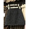 Mini tweed kjol tårta fast färg koreansk stil a-line kjolar rufsar casual faldas ajustadas jupe höst Almighty drop 240419