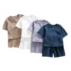 12m8 anos 2 PCs meninos de roupas para meninos conjuntos de roupas de verão Caspo de roupas de bebê e linho Retro Ternos infantis 240410