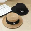 French Socialite Style Flat Top 2024 New Elegant Summer Pearl Grass Sun Protection Hat For Children