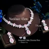 Brincos de colar Conjunto de três gracas elegantes e rosa zirconia cúbica de luxo Big Long Bridal Wedding Party Jewelry for Women TZ995