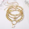 Charm Bracelets EN Vintage Gold Color Butterfly Women's Fashion Circle Link Chain Metal Set For Women Female Retro Jewelry