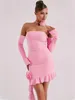 Robes décontractées Habbris Fall Fashion Pink sans bretelles Long Manche Long Robe Elegantl Prom Vêtements pour femme 2024 Bare Sexy Backless Short