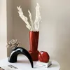 Vaser Moderna och enkla svarta oxhornvaser ornament nordiska hem skrivbordsdekoration blommor arrangemang kreativa keramiska hantverk