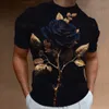 Men's T-Shirts Fashion Mens T-Shirt 3D Flower Print Short Slve Tops Strt Casual Rose T Shirt Strtwear Oversized T Shirt Men Clothing T240419