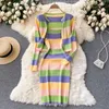 Abiti casual Donne Autunno Stripe a maglia set a maglietta a maniche lunghe Cardigan capocariera sexy bodycon senza maniche cinghia a due pezzi abiti da due pezzi