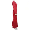Sukienki swobodne czerwone patchwork żebrowane bodycon maxi imprezy sukienki kobiety elegancka moda o pełnym rękawie na dół o długim szacie świąteczne stroje