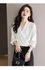 Women's Blouses 2024 Women Blusas Vintage White Satin Chic Tops Long Sleeve Casual Chiffon Blouse Female Work Wear Office Shirts D244