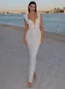 Grundlegende lässige Kleider Taruxy Deep v Nacken sexy Kleider Frauen ärmellose schlanker hoher Taille Langes Kleid Femme Elegante Urlaub Strandkleid Frau 2024 240419