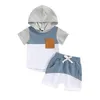 Clothing Sets Baby Boys Kids Summer Contrast Color Activewear Short Sleeve Hooded T-Shirts And Drawstring Shorts Toddlers Boy 2Pieces