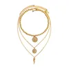 Ketten Rose Relief Anhänger Halskette geschichtetes Münzpullover für Frauen dreischichtiger Perlenketten Metallschmuckzubehör für Frauen