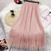 Skirts Fashion Solid Color Embroidered Flares Decoration Gauze Pleated Skirt Slim High Waisted All-match Lady Casual Z687