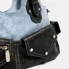 Hobo Moto & Biker Bags For Women Luxury Designer Handbags And Purses 2024 In PU With Canvas Rivet Top Handle Y2K Underarm Shoulder