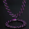 723A Chain 12 mm Rhombus Prong Cuban Link Chain 2row Purple Iced Out Rimestones Colliers de rappel Bracelet pour hommes Femmes Bijoux de Choker D240419