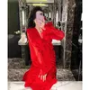 Abiti casual GkyoCq Abito autunnale di lusso Celebrity Giovane Ruffles Rosso in stile coreano A-Line Abiti da festa femminile