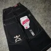 Mäns jeans jnco baggy y2k män streetwear hög midja hip hop broderade kläder harajuku estetiska breda ben