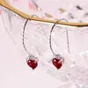 Stud Küpe Moda Cazibesi Kırmızı Cz Kalp Şekli Gümüş Renk Kadınlar için Modaya Gümüş Mücevher Hediyesi