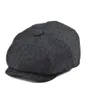 BOTVELA Tweed Wool 8 piece Black Herringbone Newsboy Cap Men Classic 8Quarter Panel Style Flat Caps Women Beret Hat 0051588338