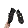 Casual skor stövlar brittisk stil guldmynt leopard tryck rund tå tjocka häl loafers för kvinnors singlar, höst personliga små läderkvinnor