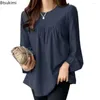 Frauenblusen 2024 Mode elegante solide Bluse für Frauen Langarm O-Neck Casual Office Dame Tops Einfach lose Plus-Size-Hemd Blusas