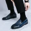 Zapatos informales Spring Men's Leather Cuero Vintage Oficina de negocios de alta calidad Mocasines Blue Button Doble Flat