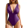 Women's Swimwear Sexy One Swimsuit For Women 2024 Solid Ruched Deep V Neck Athletic Bodysuit Comfy Slim Men's Undershirt