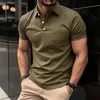 Men New Summer Short Sleeve Casual Pure Color Lapel Polo Shirt with Pocket . 240415