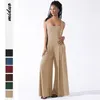 Suspenders wide-leg pants jumpsuit spring summer high-waisted jumpsuit new temperament commuter casual pants women's solid color loose jacket