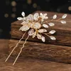 Hårklipp U -formade pinnar Guldfärglegering Pärlor Flower Leaf Rhinestone Hairpins Side For Women Girls Smycken Tillbehör