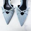 Men's Suits Women's Spring/summer 2024 Denim Shallow Strap Hollow Baotou Sexy Stiletto Fashion Sandals.