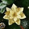Dekorativa blommor 5st Glitter Christmas Xmas Tree Hanging Ornament 14cm Artifical Flower for Home 2024 Year Supplies Navidad Notel