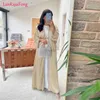 Ubranie etniczne LKF Advanced Casual Cloak Long Dress Modna gorąca satynowa koronkowa luźna szata biała sukienka Laydown Zestaw D240419