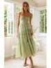 Grundläggande avslappnade klänningar Foridol smocked Summer Beach Maxi Dress Women Spaghetti Strap A-Line Long Holiday Sundress 2024 Spring Boho Chic Green Vestidos 240419