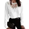 Футболка Tops светло-голубой розовый полиэстер S-2XL White Women Brand Lace Stitching Microlasticity 240412