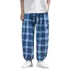 Men's Pants Sweatpants Loose Straight Bloomers Long Slacks Drawstring Summer Casual Plaid Printing Streetwear For Men Hombre