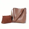 Shoulder Bags Fashion Solid Color Concise Large Capacity Bucket Bag Retro Thick Straps 2 In 1 Crossbody Office Daily