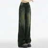 女性のジーンズは、女性のための古いワイドレッグパンツストレートチューブ長いズボンゆるいハイウエストポケットレディース快適なスラックス