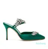 Skor Fashion Pumpar Lurum Green Satin Crystal Empelled Mules Wedding Party 90mm Heel Jewel Leaf8300947
