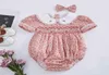 2st Baby Smock Floral Romper Girl Handmased broderad Jumpsuit Toddler Smocked Clothes Spädbarn Birthday Rompers med hårnål 21088449071