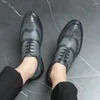 Sıradan Ayakkabı Düğün Partisi Erkekler Dantel Yukarı İş Deri Klasik Stil Oxfords Brogue Black Zapatos