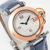 Pasha W2PA0007 Swiss Quartz Womens Watch AF 30mm Two Tone Rose Gold White Textured Dial Blue Leather Ladies Watches Lady Super Edition Reloj De Mujer Puretime PTCAR