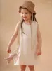 Girl Dresses 2024 Summer Arrival Girls Cotton Sleeveless O Neck Sky Blue Designer Roupa Infantil Menina Cute Party Dress Custume 8-10T