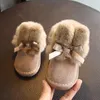 Buty 2024 Winter Snow Bowknot zamszowe buty do chodzenia dla dziewcząt w wieku 0-1-3 super miękkie i wygodne